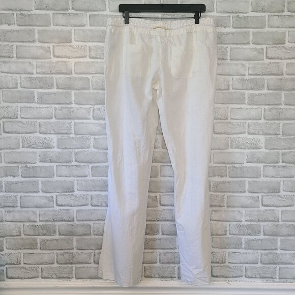 Roxy Oceanside White Flax Linen Blend Drawstring Pants Beach NEW Large Casual - Picture 2 of 12